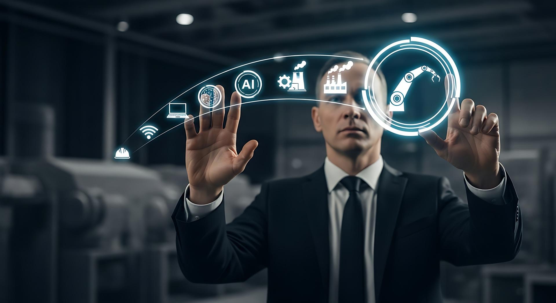 Geschäftsmann nutzt digitale Industrie-Icons | Veev One
