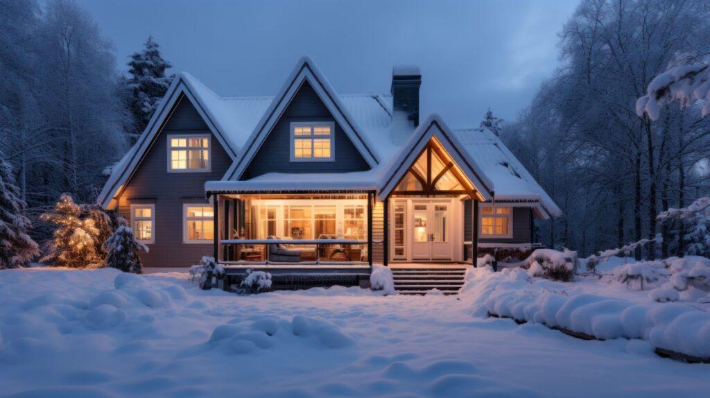 Gemütlich beleuchtetes Einfamilienhaus im Schnee als Symbol für Planung und Sicherheit beim Heizöl kaufen